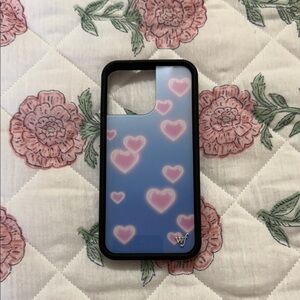 Wildflowers Blue Phone Case with Pink Heart Pattern